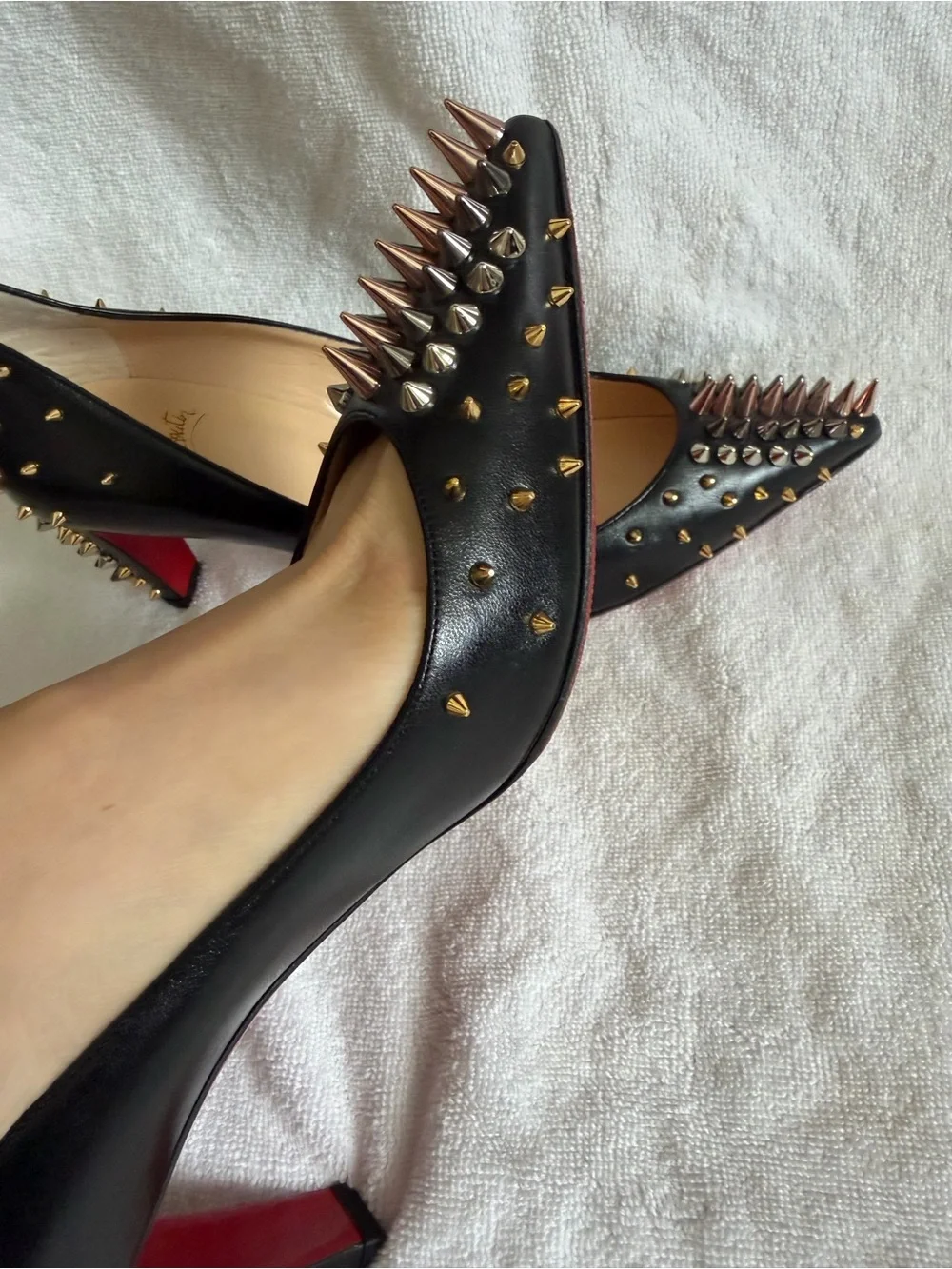 Christian Louboutin Black Pointed Spike-Embellished heels 3 inches - size 38.5